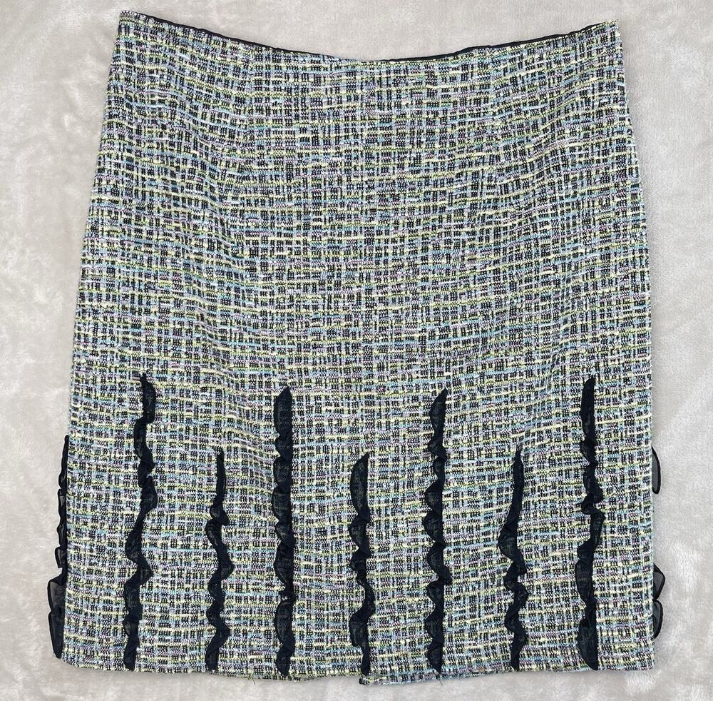 Kay Unger NY Vintage 90s Silk Tweed Skirt Size 14 Ruffle Lined Light Academia